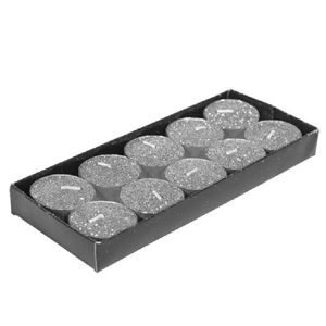Theelichtjes/waxinelichtjes kaarsjes - 10x st - zilver glitters - 3,5 cm   -