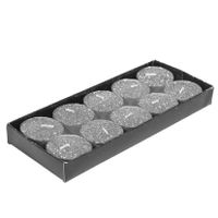 Theelichtjes/waxinelichtjes kaarsjes - 10x st - zilver glitters - 3,5 cm   -