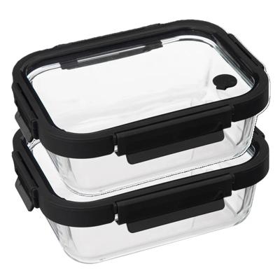 5Five Vershoudbakje met deksel - 2x - glas - luchtdicht - met clips - 21 x 17 x 7 cm - 900 ml