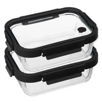 5Five Vershoudbakje met deksel - 2x - glas - luchtdicht - met clips - 21 x 17 x 7 cm - 900 ml