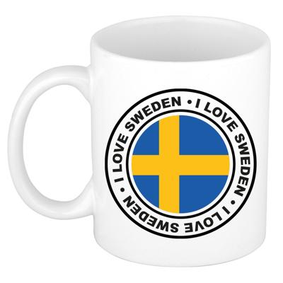 Cadeau koffiemok Zweden - vlag - I love - 300 ml - keramiek - landen thema - support