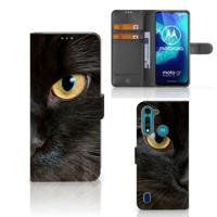 Motorola G8 Power Lite | Telefoonhoesje | Met pasjeshouder | Zwarte Kat