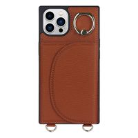 iPhone 13 Pro hoesje - Backcover - Pasjeshouder - Portemonnee - Ringhouder - Koord - Kunstleer - Bruin - thumbnail