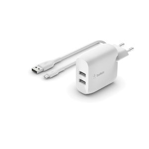 Belkin Boost Charge 2-poorts USB-A wandlader met USB-A naar micro-USB kabel oplader 24W