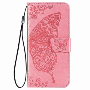 Google Pixel 6A hoesje - Bookcase - Pasjeshouder - Portemonnee - Vlinderpatroon - Kunstleer - Roze