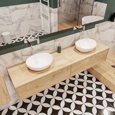 Mondiaz Lush Barco badmeubel Washed oak 180 cm 2 lades mdf 2 waskommen beide zijden zonder kraangat
