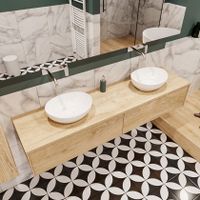 Mondiaz Lush Barco badmeubel Washed oak 180 cm 2 lades mdf 2 waskommen beide zijden zonder kraangat
