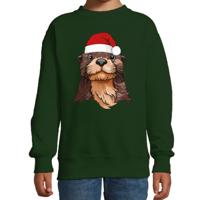 Kersttrui / sweater familie Otter - kinderen - dieren - groen - kerstmuts - Kerstmis