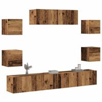 7-delig Tv-meubelset wandmontage bewerkt hout oud houtkleurig