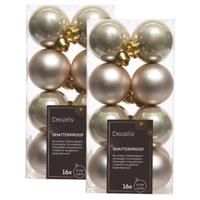 32x Licht parel/champagne kerstballen 4 cm kunststof mat/glans