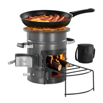 VEVOR Rocket Stove, BBQ Rocket houtkachel met draagtas, SPCC staal, dubbele deur, voor het verbranden van takken, stokken of houtskool voor koken in de buitenlucht, campingkachel voor buiten, campinggrill