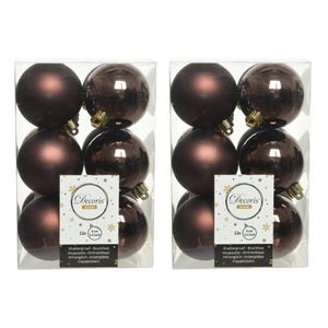 24x Kunststof kerstballen glanzend/mat donkerbruin 6 cm kerstboom versiering/decoratie - Kerstbal