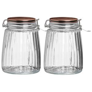 Voorraadpot/bewaarpot - 2x - 1,5L - glas - met beugelsluiting - koperen deksel