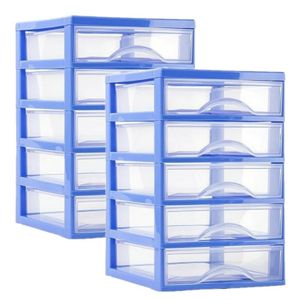 Ladeblokje/bureau organizer 2x lades - blauw/transparant - L18 x B21 x H28 cm - plastic