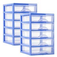 Ladeblokje/bureau organizer 2x lades - blauw/transparant - L18 x B21 x H28 cm - plastic - thumbnail