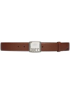 Gucci ceinture en cuir à plaque logo - Marron