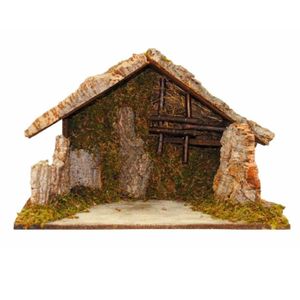 Lege kerststal - zonder figuren - L50 x B27 x H32 cm - hout/mos