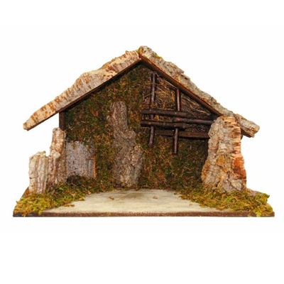 Lege kerststal - zonder figuren - L50 x B27 x H32 cm - hout/mos