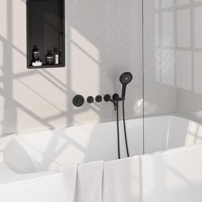 BRAUER Stripe Thermostatische Badkraan - SET 02 - inbouw - uitloop - 3-standen handdouche - doucheslang - wandaansluitbocht - mat zwart 5-S-358