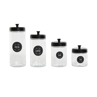 Set van 4 Potjes Home ESPRIT Zwart Metaal Kristal 1 L 1,5 L 1,8 L 10,4 x 10,4 x 26,4 cm