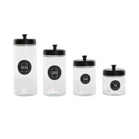 Set van 4 Potjes Home ESPRIT Zwart Metaal Kristal 1 L 1,5 L 1,8 L 10,4 x 10,4 x 26,4 cm