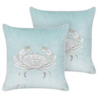 Beliani-BOSSIELLA-Sierkussen set van 2-Blauw-45 x 45 cm-Fluweel