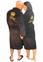 Velours badjas met kroon + naam borduring-zwart-xs