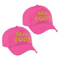 Mr. en MRS. FOUT petjes / baseballcaps - roze met goud - Dames en heren