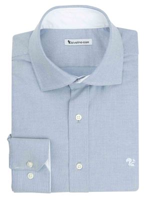 BOLOGNA - Thomas Mason 2fold blauw zware winter-oxford heren overhemd - AMERICANOXFORD 7