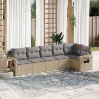 6-delige Loungeset met kussens poly rattan beige
