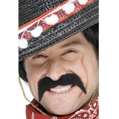 Mexicaanse/cowboy nep/plak snor - verkleden - zwart - nepsnorren - plaksnorren