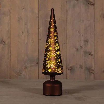 Kerstboompje glas met sterren 10led warm wit d10x39 cm donkerbruin/goud - Annas collection
