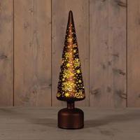 Kerstboompje glas met sterren 10led warm wit d10x39 cm donkerbruin/goud - Annas collection
