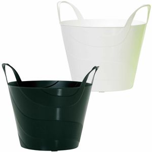 Set van 2x stuks kunststof flexibele emmers/wasmanden/kuipen van 30 liter in het wit en zwart