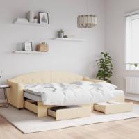 Slaapbank met onderschuifbed en lades 80x200 cm stof crèmekleur