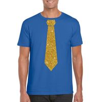 Blauw fun t-shirt met stropdas in glitter goud heren Blauw fun t-shirt met stropdas in glitter goud heren