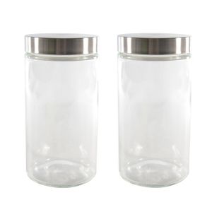 Set van 3x stuks voorraadpotten/bewaarpotten?1700 ml glas met Rvs deksel