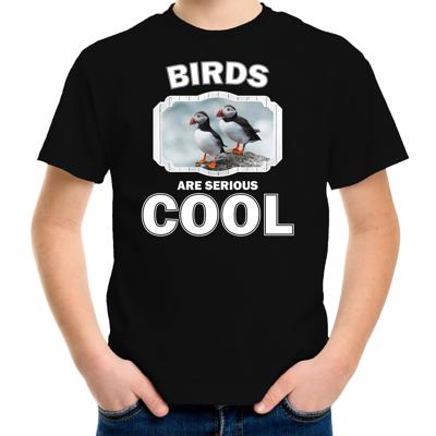 T-shirt birds are serious cool - zwart - kinderen - vogels - papegaaiduiker