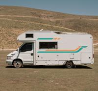 Camper sticker strepen oranje en blauw