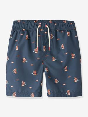 Zwemshort voor jongens met print van NAME IT grijsblauw