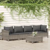 5-delige Loungeset met kussens poly rattan grijs