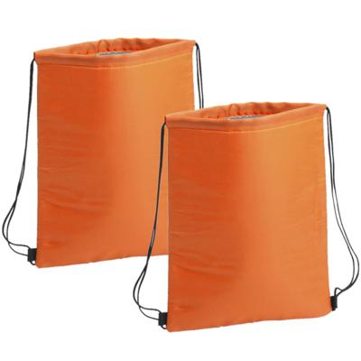 Koeltasje rugzak met draagkoord - 2x - oranje - 32 x 42 cm - drankjes/lunch rugtas - polyester/alumi