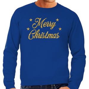 Foute kerstborrel trui / kersttrui Merry Christmas goud / blauw heren 2XL (56)  -