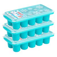 3x stuks Trays met dikke ronde blokken ijsblokjes/ijsklontjes vormpjes 10 vakjes kunststof blauw