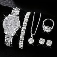 luxe strass quartz horloge hiphop mode analoog polshorlogeamp; 6-delige sieradenset cadeau voor vrouwen haar Lightinthebox