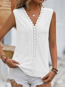 Lace Plain Casual Tank Top