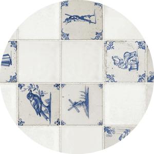 Bellatio design Tafelzeil - Delfts blauwe tegel print - rond - 160 cm - Tuintafelkleed