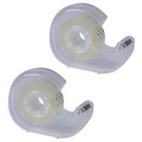 Plakband houder - 5x - 9,5 x 3 x 7 cm - transparant - kunststof - met plakband rolletje Plakband houder - 5x - 9,5 x 3 x 7 cm - transparant - kunststof - met plakband rolletje
