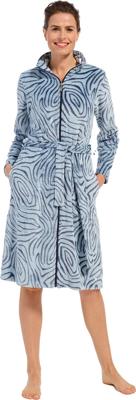 Blauwe fleece damesbadjas rits - art-dessin-(44-46) L