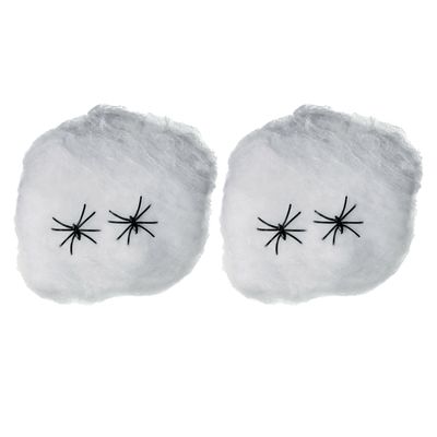 Decoratie spinnenweb/spinrag met spinnen - 4x - 40 gram - wit - Halloween/horror versiering